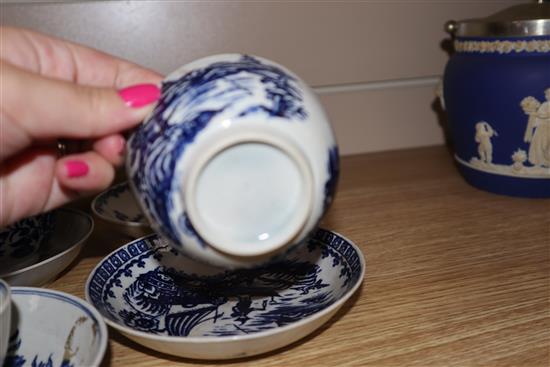 A group of Caughley, Worcester and Liverpool blue and white tea bowls, coffee cups and saucers, c.1770-90 (17)